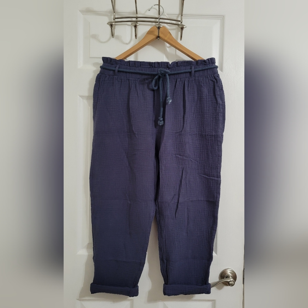 Pink Lily Navy Paperbag Crepe Pants